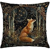 Nipil Vintage Dark William Morris Fox Floral Print Pillow Covers 18x18,Cottagecore Fox Decor,Dark Dcademia Animal Floral Decorative Throw Pillow Covers for Home Bedroom Living Room
