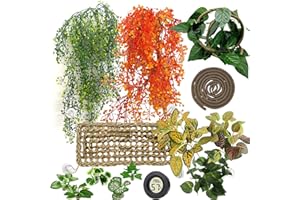 Tfwadmx 15Pcs Bearded Dragon Tank Accessories, Reptile Plants, Reptile Hammock, Lizard Habitat Decor with Terrarium Plants Hygrometer for Geckos Snakes Chameleons