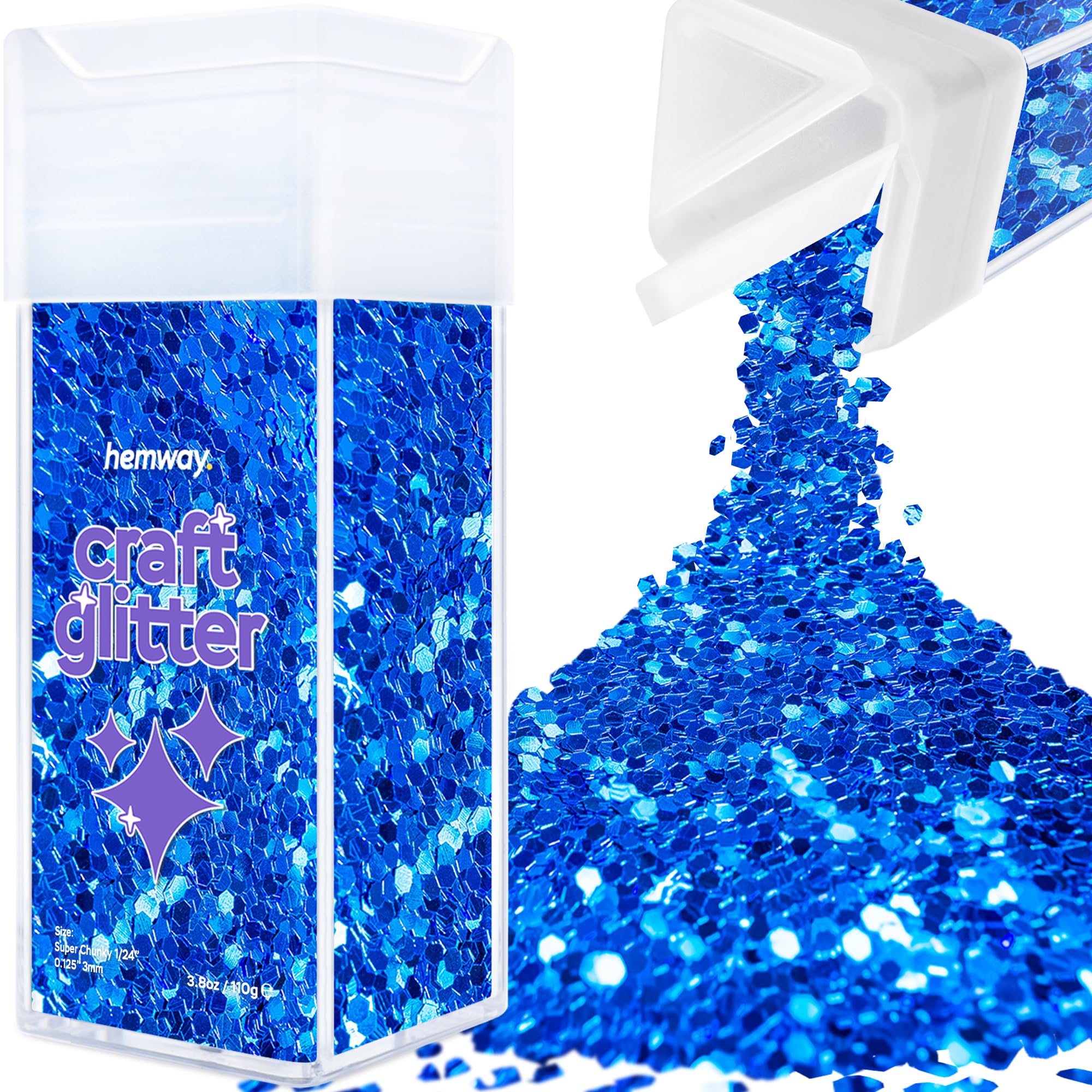 Hemway Glitter Shaker Sapphire Blue 110g Super Chunky, Craft Glitter Shaker for Resin & Epoxy Crafts, Christmas Art Supplies, Nail, Body, Face, Eye, Festival, Crafting, Slime, Sparkle