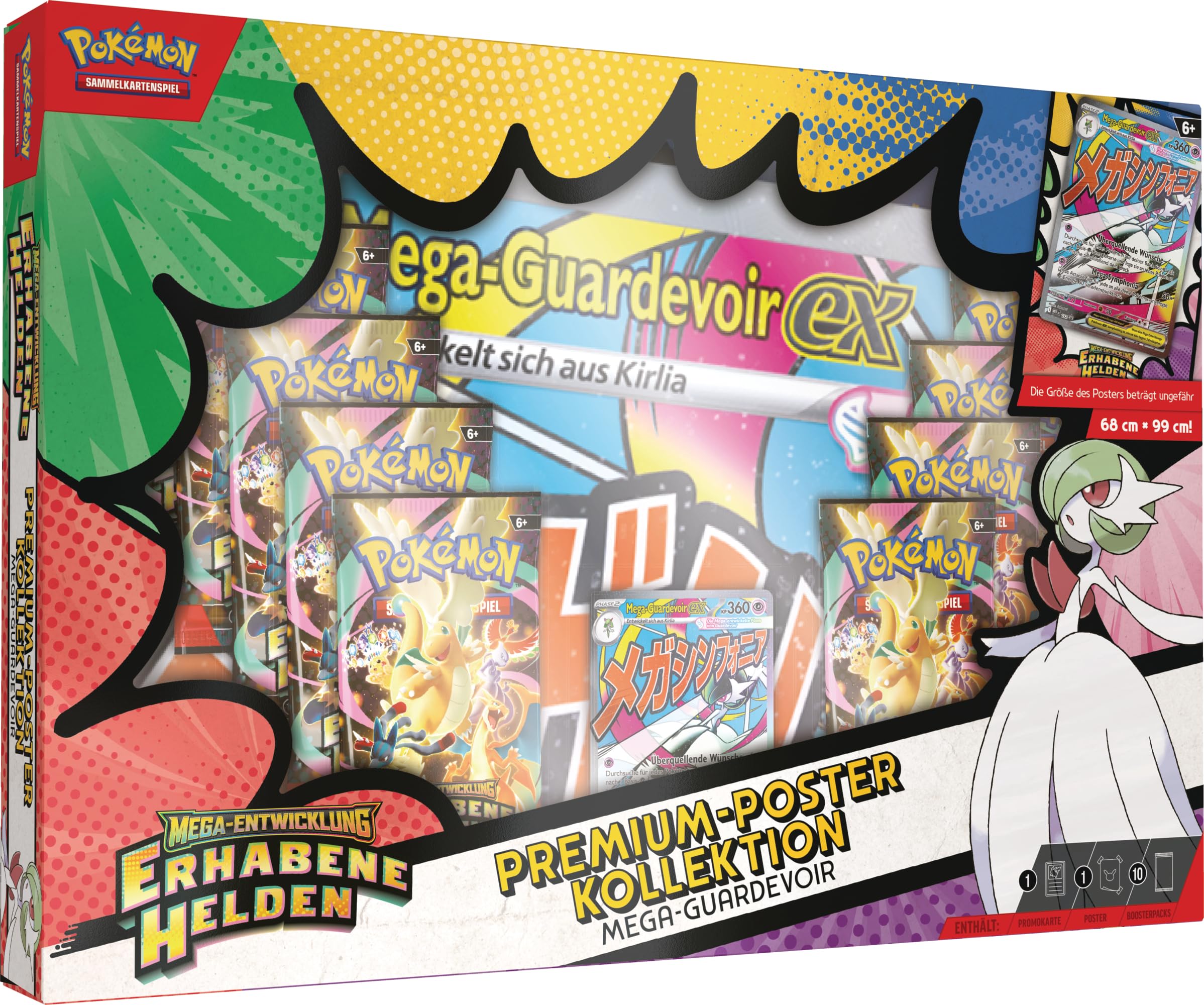 Pokémon-Sammelkartenspiel: Premium-Poster-Kollektion Mega-Entwicklung – Erhabene Helden: Mega-Guardevoir (1 holografische Promokarte, 1 doppelseitiges Poster und 10 Boosterpacks)