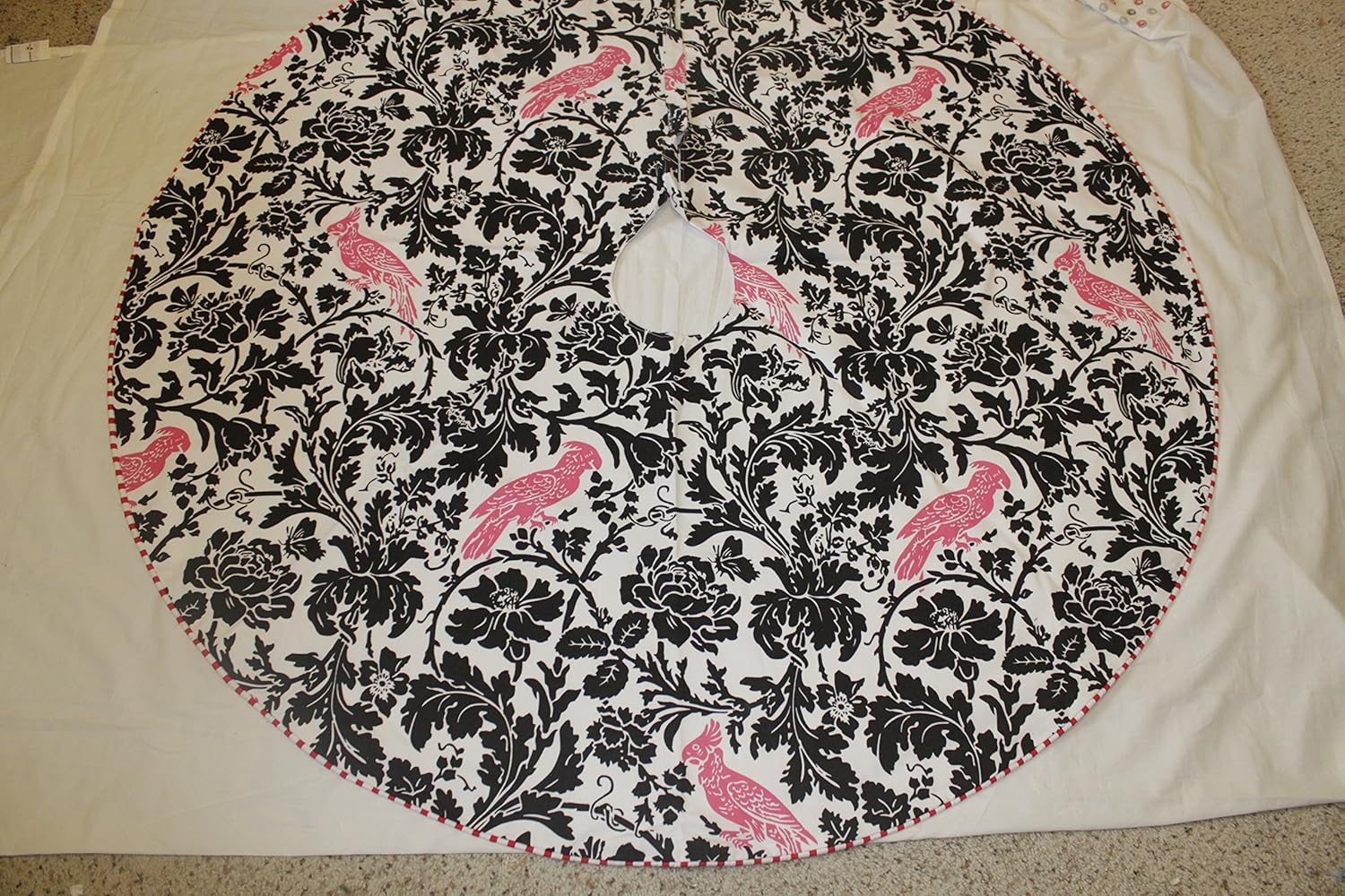 Christmas tree skirt black white Handmade 100 cotton 55
