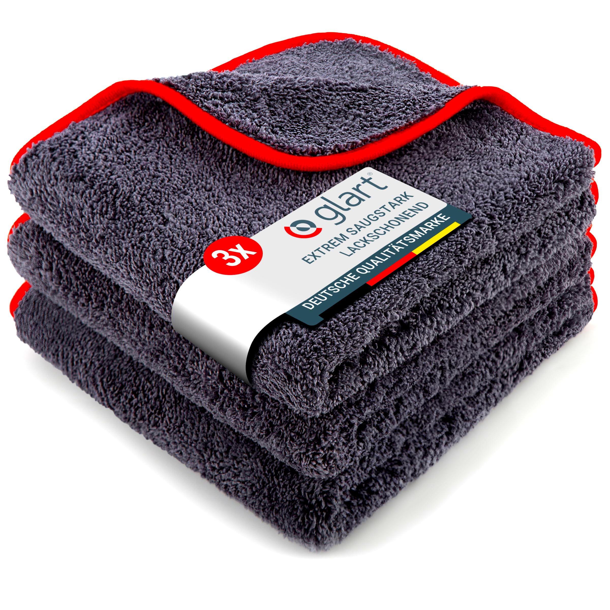 Glart 443TP 3 Super Absorbent Microfibre Thick Plush Cloths 40 x 40 cm, for Car Wash, Cleaning and Drying, Anthracite