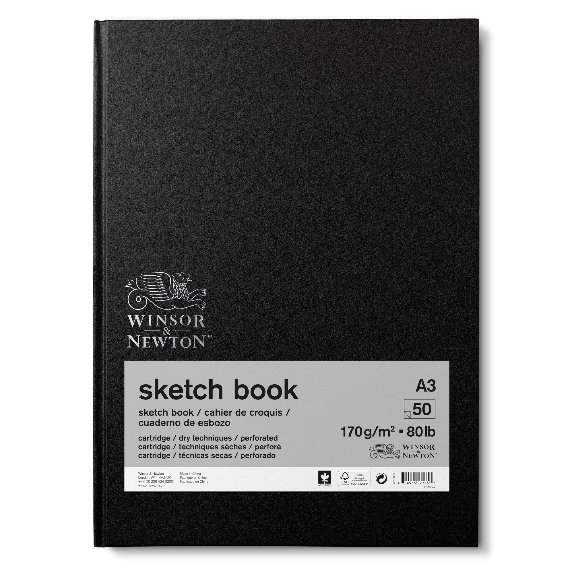 Winsor & Newton and 6673008 Spiral Sketchbook, 50 Sheet, 170gsm, 50 Page, A3 Size, Natural White — image 1