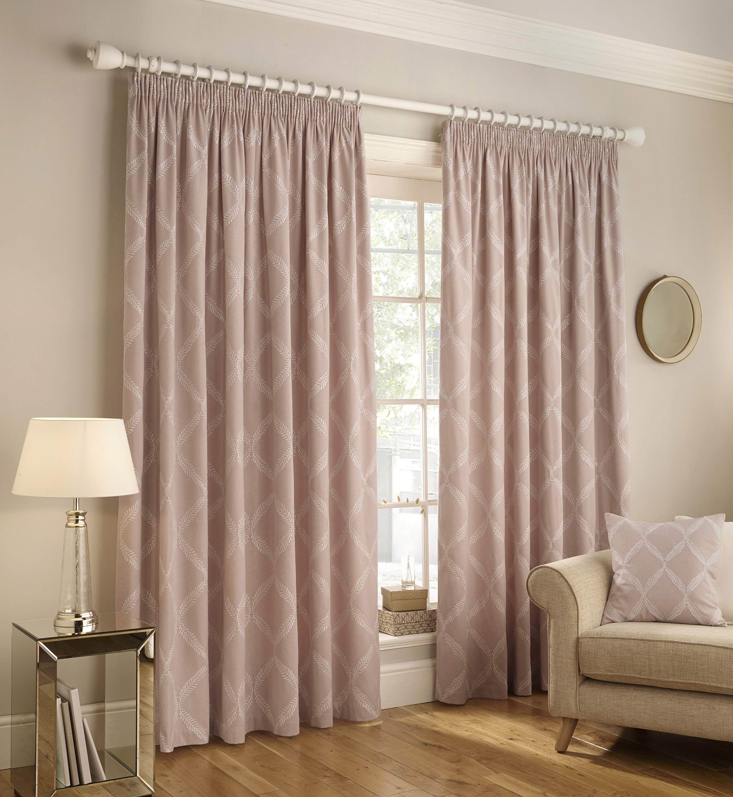 Paoletti Contemporary Olivia Pencil Pleat Curtains, Blush, 168 x 137cm