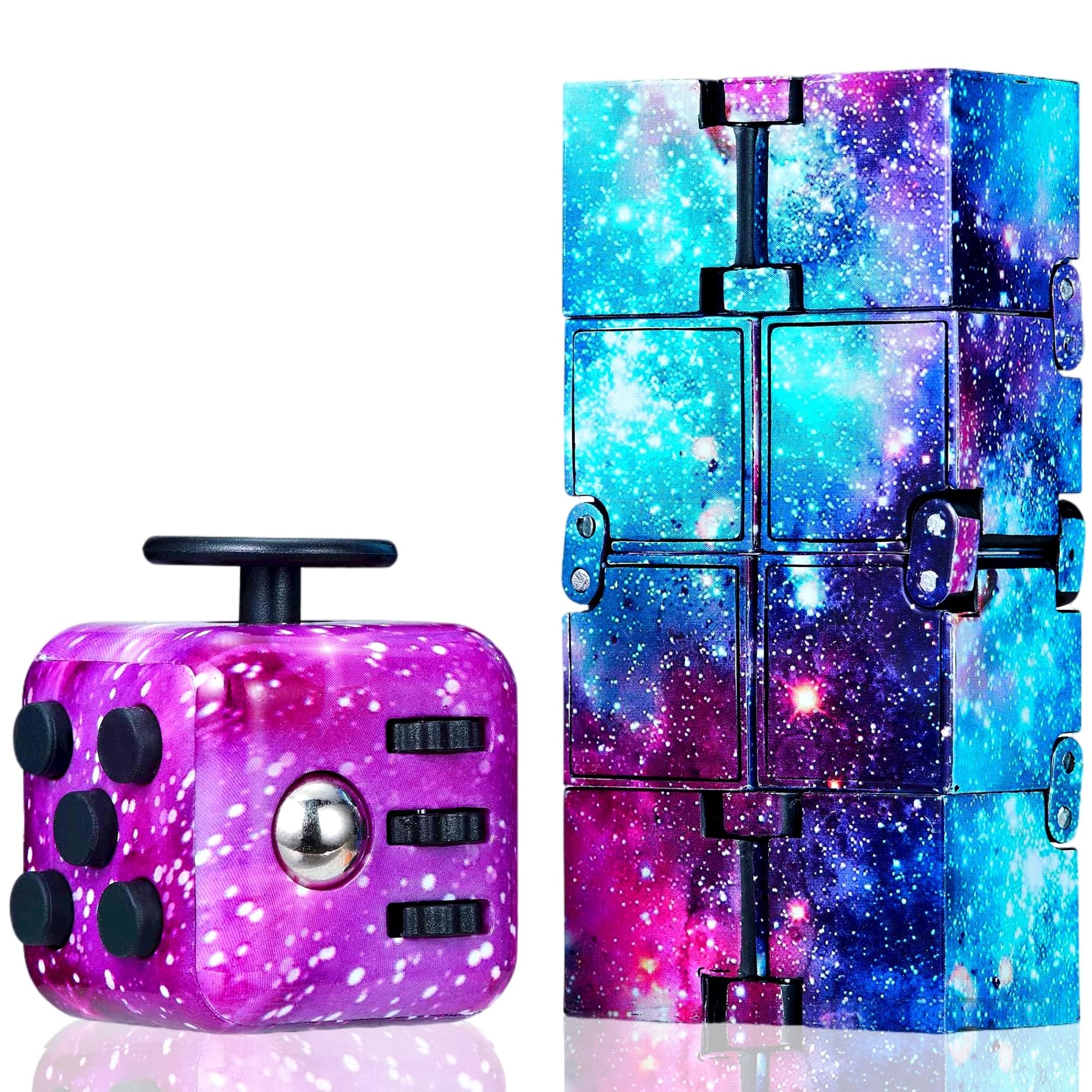 Chennyfun 2pcs Fidget ToyS Set,Infinity Cube Galaxy Fidget Toys Cubes Stress Relief Killing Time Desk Toy Colorful Fidget Toy Cubes Suitable for Office Staff Classroom for ADD, ADHD,Autism,Adults,Kids