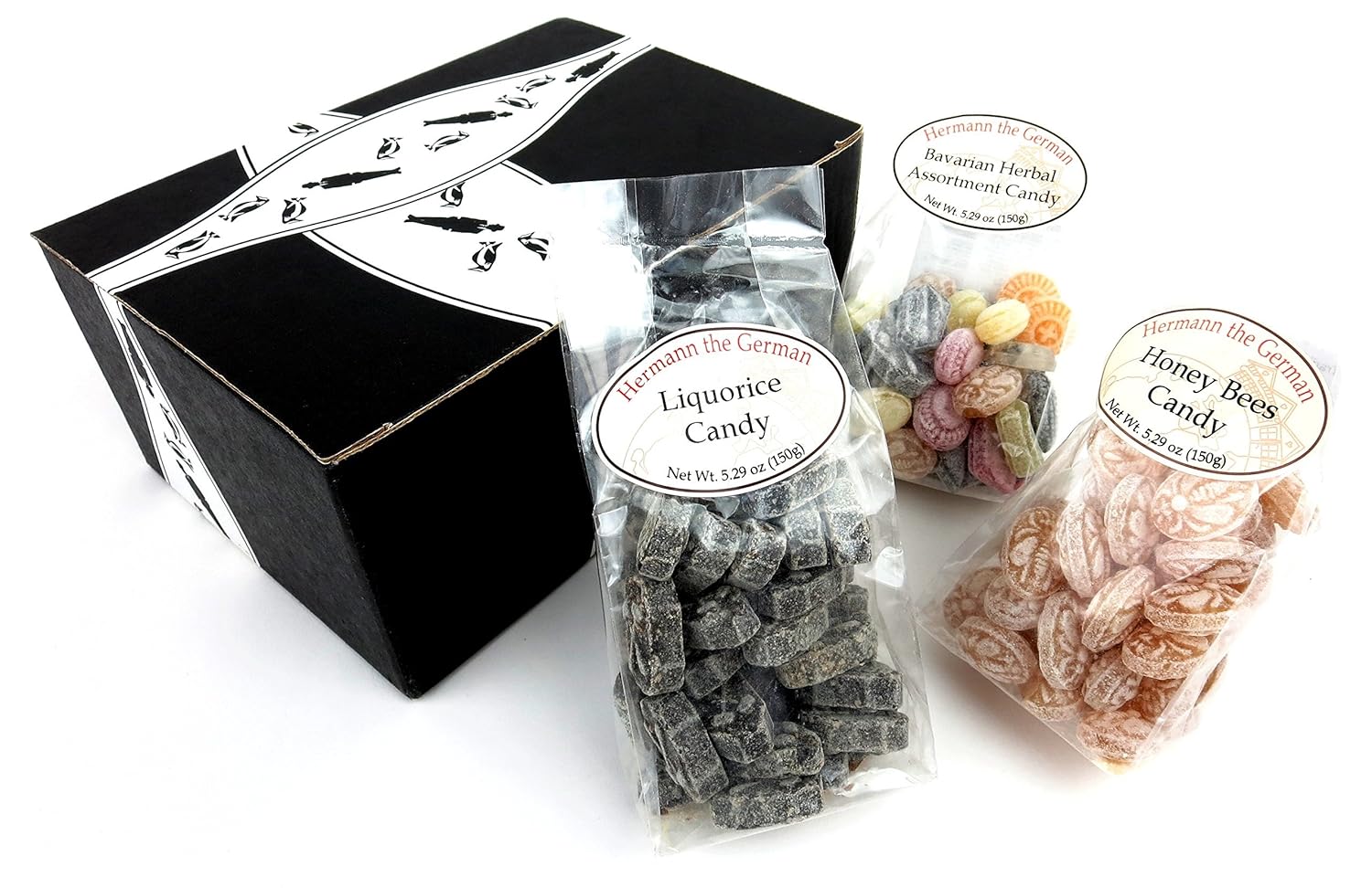 Hermann the German Bavarian Hard Candy 3Flavor Variety One 5.29 oz Bag Each of Liquorice