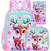 UFNDC 3PCS Girls Backpack, 16" Kids Bookbag with Lunch Box, Water Resistant School Bag for Elementary Preschool Toddler