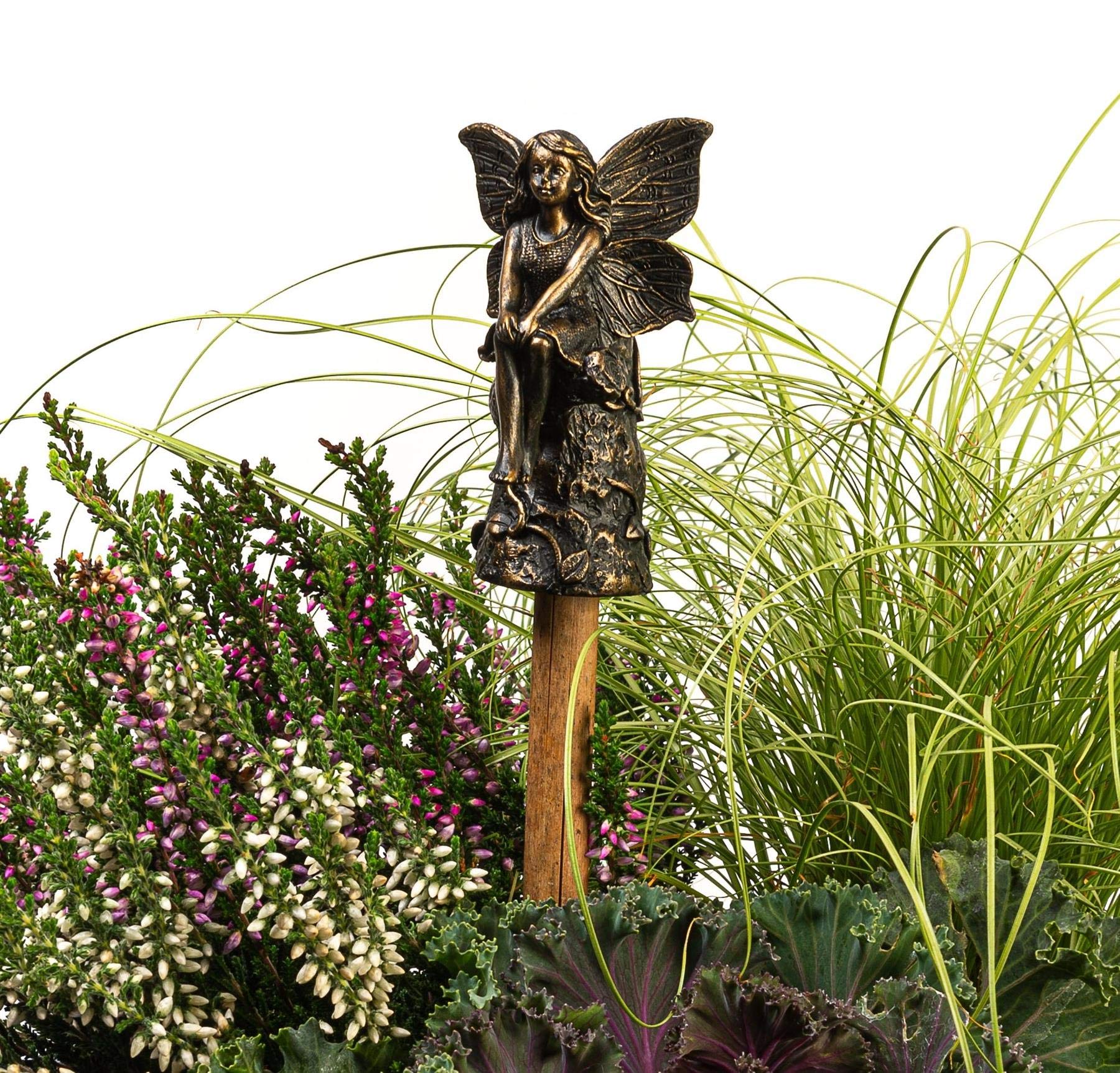 Cane Companions Fairy Sitting On Tree Stake Topper - Handmade Flower Pot Garden Ornament - Outdoor Figurine