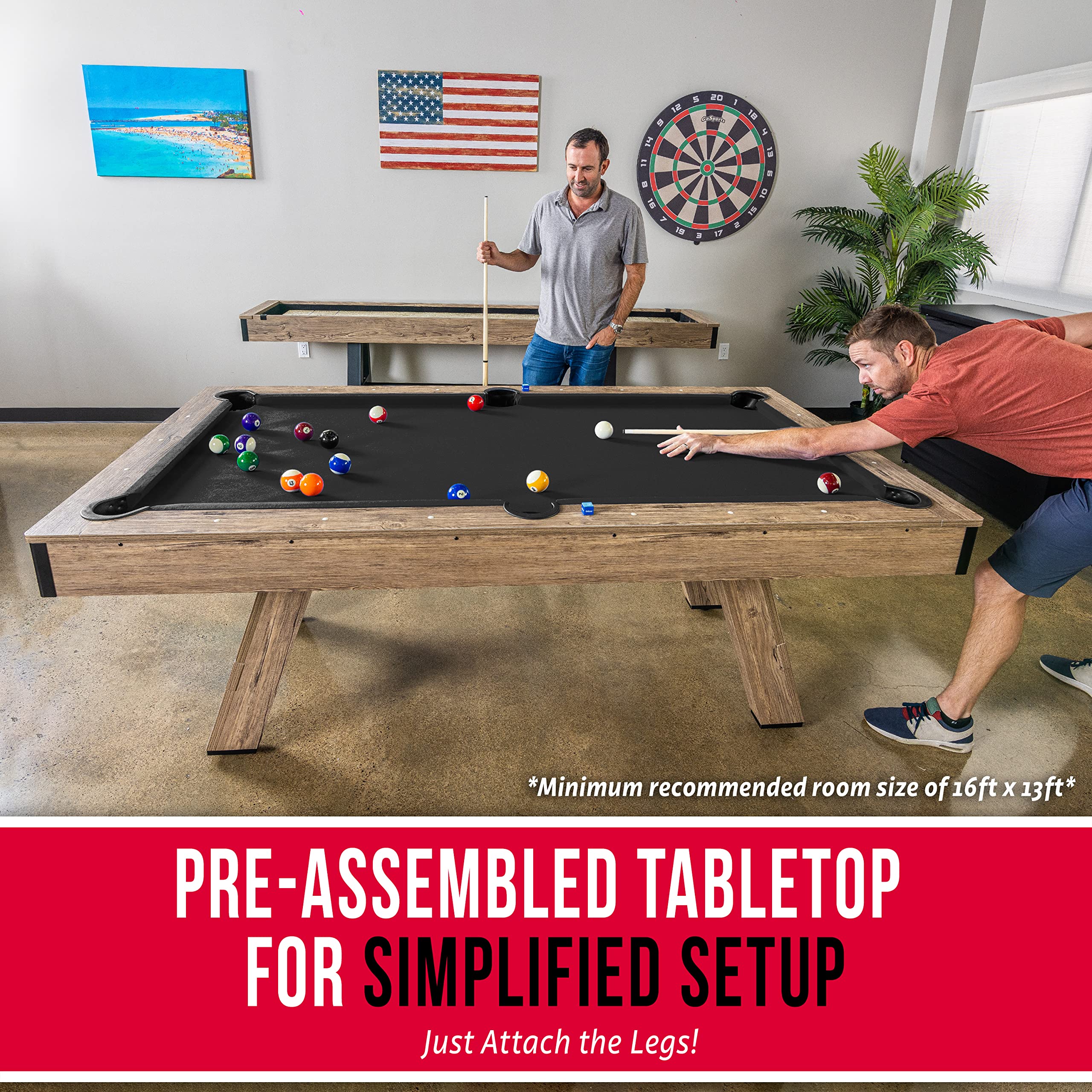 GoSports 7 ft Pool Tables with Wood Finish - Choose Your Style - Modern Billiards Table with 2 Cue Sticks, Balls, Rack, Felt Brush and Chalk