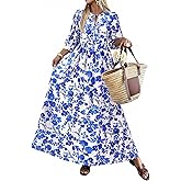 KIRUNDO Women Summer Beach Vacation Wedding Guest Dresses 2026 Spring Boho Floral 3/4 Sleeve Loose Cruise Flowy Maxi Dress