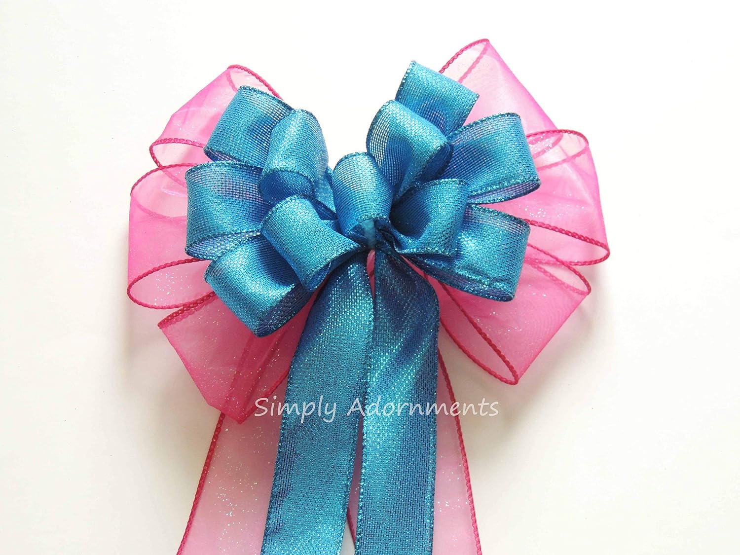 Amazon Com Turquoise Pink Wreath Bow Blue Pink Wedding Pew Bow