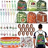 J6&H6 122 Pcs Football Party Favors Football Goodie Bags Including 12 Football Drawstring Bags Stress-relieving Football Straws Keychains silicone Wristband and stickers for FootballParty Gift.