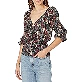 PAIGE Womens Clara Top Long Sleeve Faux Wrap Sweetheart Neckline in Black Multi