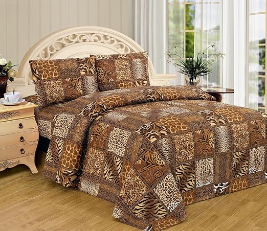 Amazon Com Wpm Black Brown Leopard Zebra King Size Sheet Set 4 Pc