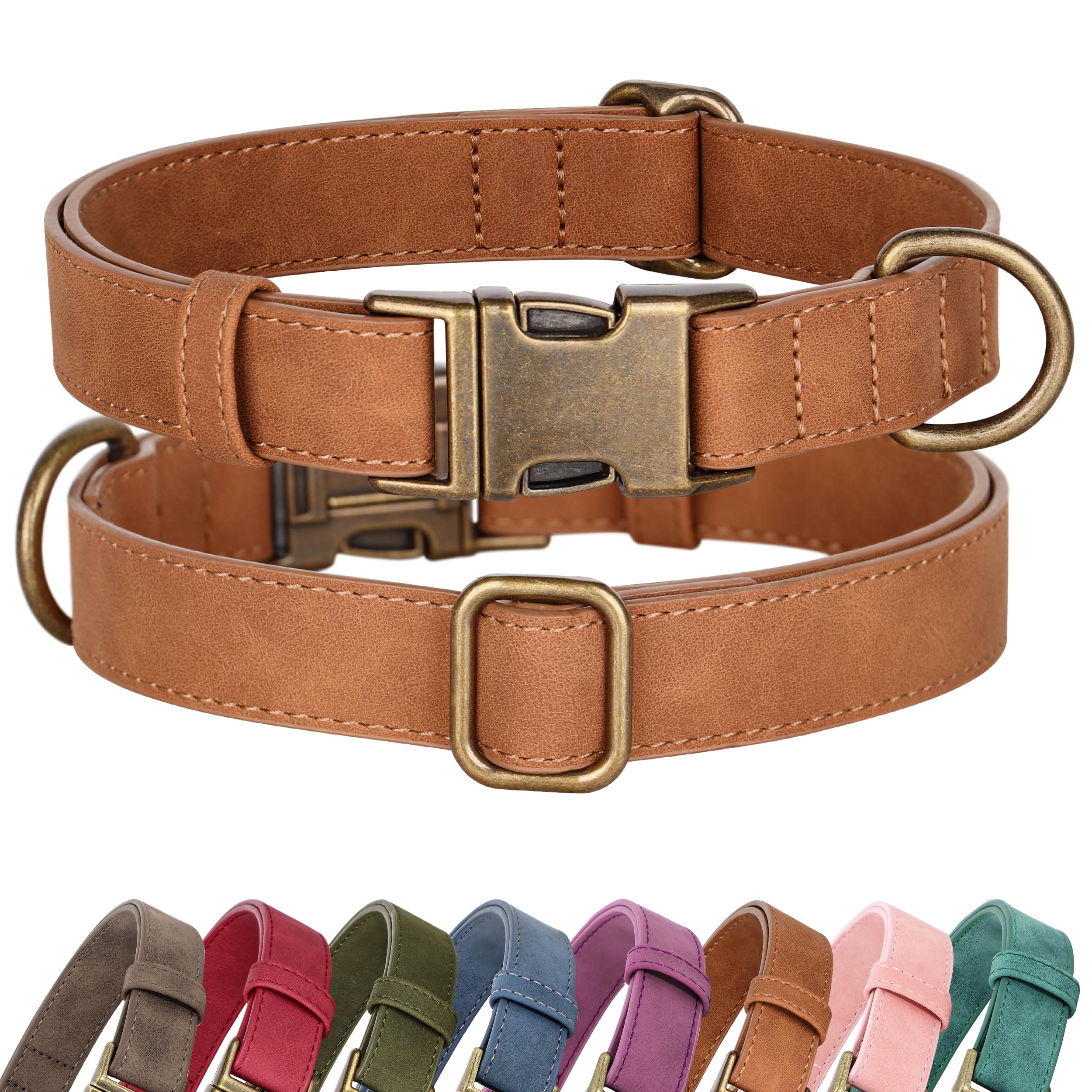 Photo 1 of ***MISSING PIECE*** Didog Soft PU Leather Dog Collar, Stylish Quick Released Dog Collars for Medium Dogs, Easy Clean Adjustable Pet Collar for Daily Walking, Light Brown, M Fit 13-21" Neck
