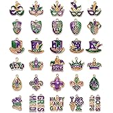 30PCS St.Patrick's Day Mardi Gras Charms for Jewelry Making, Glitter Shamrock Charms Mask Hat Crown Fleur De Lis Charms for Bracelet Necklace Earring Making DIY Craft St.Ppatrick's Day Accessory