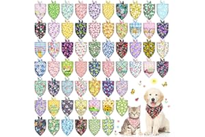 PIKLODO 60 Pcs Spring Summer Dog Bandanas Bulk Adjustable Floral Puppy Scarves Pet Bandana Washable Flower Puppy Grooming Bandana for Mothers Day Small Medium Large Breed Dog Cat Pet Grooming Accessories