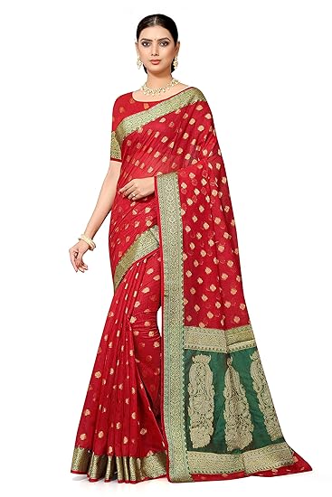 leeza store Womens Banarasi Cotton Saree With Blouse Piece