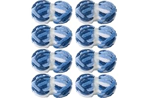 MABOZOO Tie Dye Chunky Yarn for Crocheting 8 Pack,Fluffy Jumbo Chenille Yarn,Soft Plush Yarn Bulky,Giant Thick Fuzzy Yarn for Hand Knitting or Arm Knitting,Blue Gradient(29 yds,8 oz Each Skein)