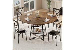 Round Dining Room Table with Storage Shelf, 42 Inch Circle Kitchen Table for 4-6, Wood & Metal Industrial Dining Table, Space