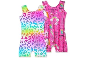 Nokecina 2 Pack Leotard for Girls Gymnastics Sparkly Tumbling Unitards with Shorts Sleeveless One Piece Biketards