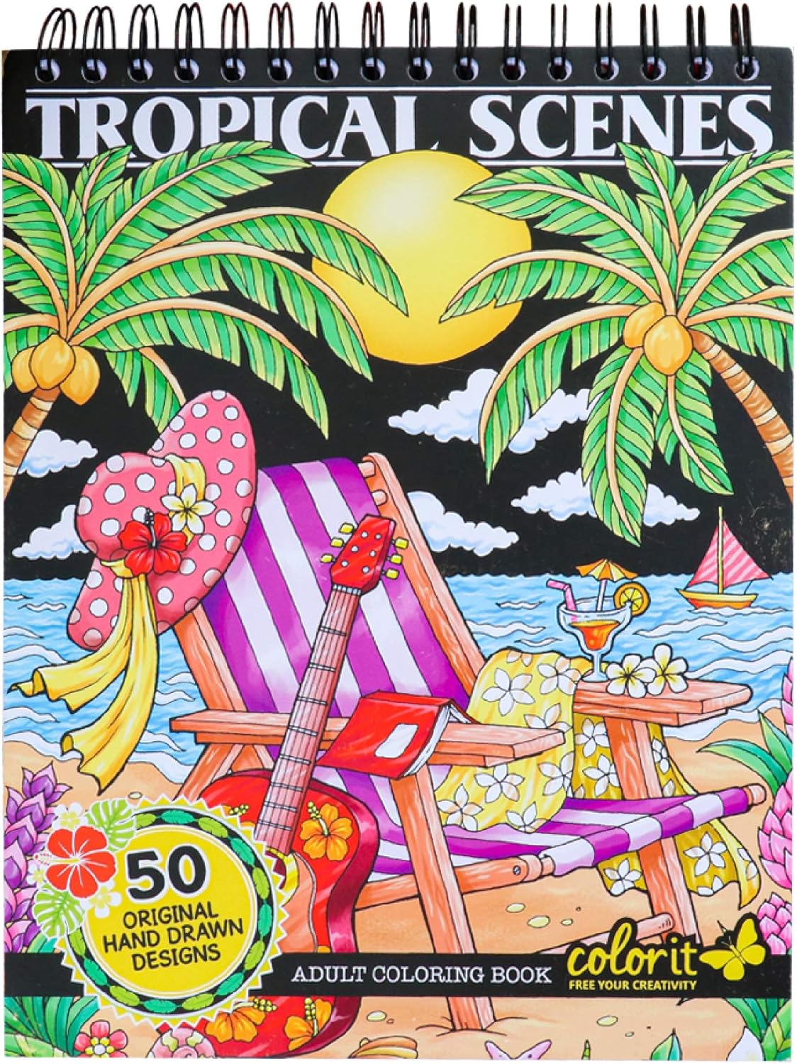 ColorIt Colorful Tropical Scenes Adult Coloring Book, 50 Single-Sided Designs, Thick Smooth Paper, Lay Flat Hardback Covers