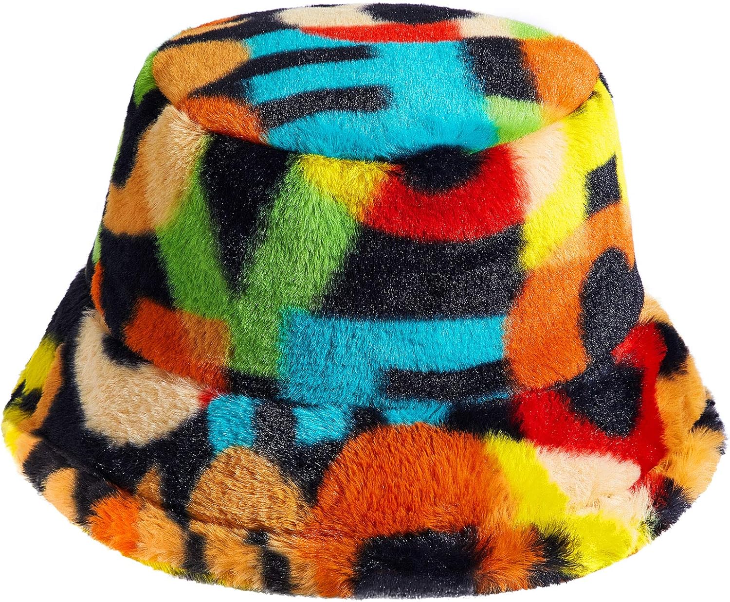 Colorful Faux Fur Bucket Hat MultiColor Letter Print Bucket Hat Warm
