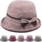 Initlove Womens Cloche Hat Vintage Fedora Bucket Bowler Hats Rolled Brim with Bowknot