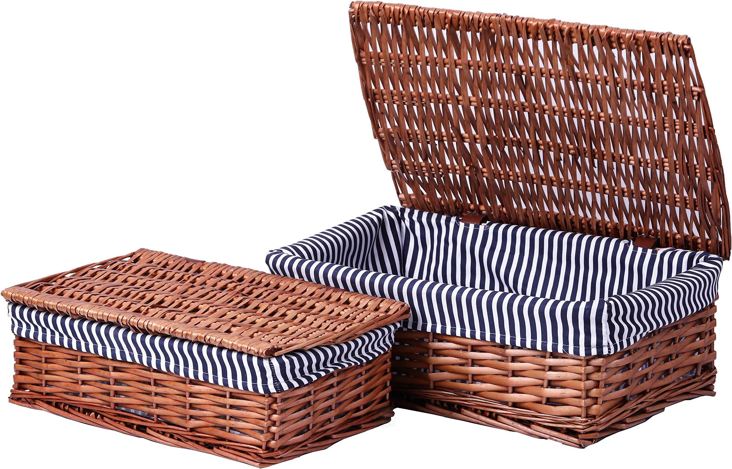 Vintiquewise QI003115.2 Brown Lined Wicker Storage Shelf Baskets With Lids, Set of 2