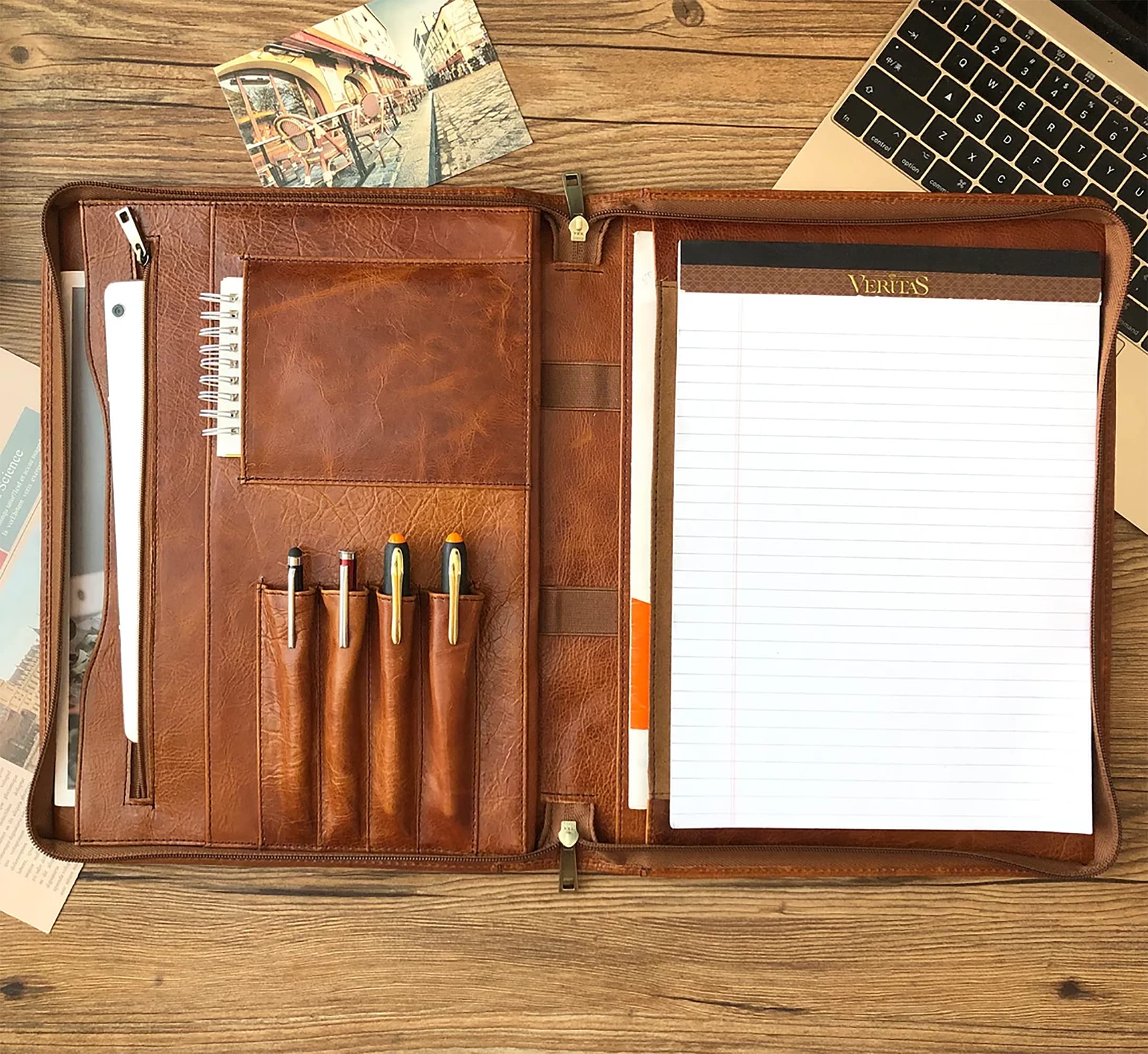 Photo 1 of Gvalant Genuine Leather Portfolio, Zippered Padfolio for Men, Leather Binder for Letter Size Notepad, Portfolio for Women, Business Organizer A4 Document Bag