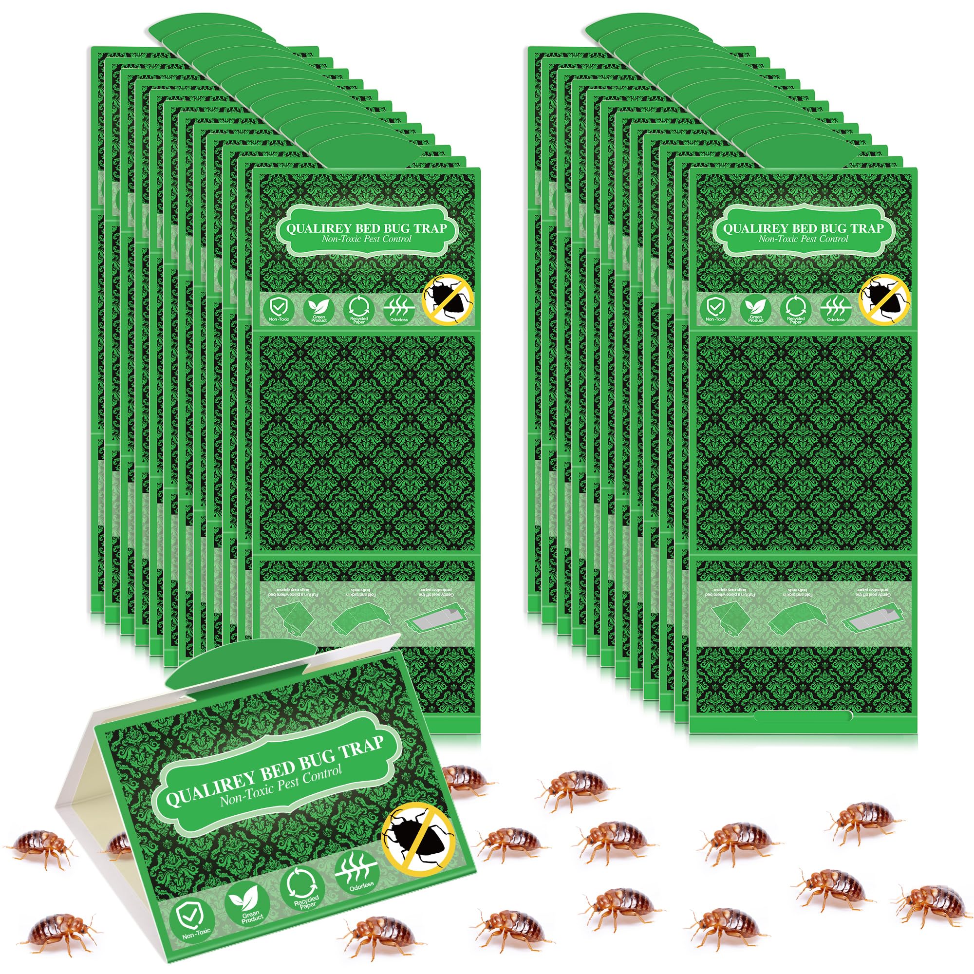 Photo 1 of Qualirey 24 Pack Bed Bug Traps, Non Toxic Bedbug Detector for Bed Legs, Bedbug Interceptors Attracts Bedbugs, Early Detection Glue Traps, Indoor Bug Control for Home Travel (Green)
