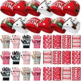 Chicingyou 36 Pcs Christmas Winter Warmer Set Hats Gloves Neck Warmers Combo Pack Men Women Homeless Care Package Supplies Xmas Pattern Knitted Beanie Gloves Neck Warmers Bulk Charity Donation Gift