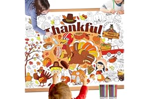 HOWAF Thanksgiving Gobble Coloring Poster with 24 pcs Paint Pens, Turkey Jumbo Paper Coloring Banner Tablecloth, Turkey Touchdowns Coloring Banner for Kids for Fall Harvest Classroom Home Party Supplies