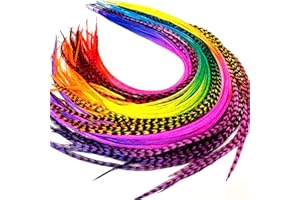 FEATHER HEADZ 21 Rainbow Tie Dye Color Hair Extensions – 9”–14” Long – DIY Rooster Kit with 20 Micro-Link Beads – 100% Real Feathers – Eye-Catching Boho Style