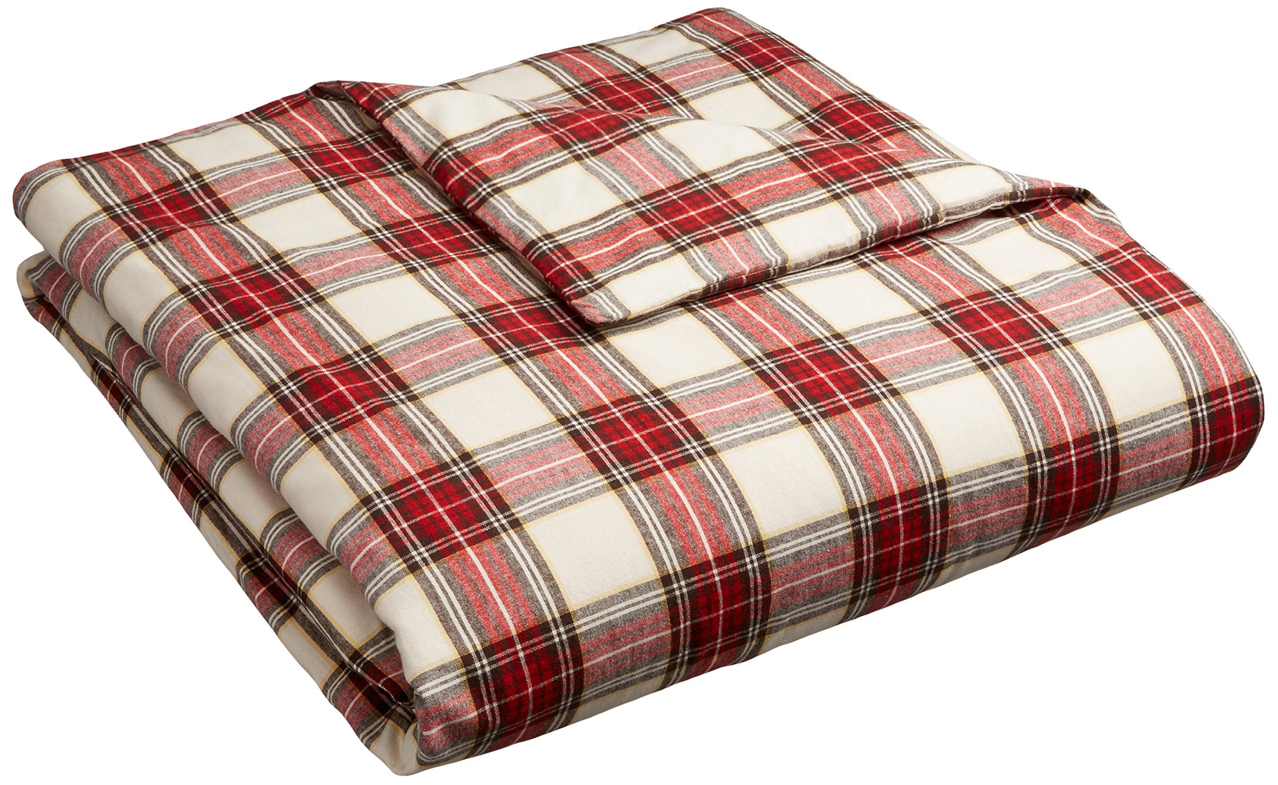 Pinzon 160 Gram Plaid Flannel Duvet Cover King, Cream/Red Plaid