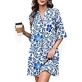 RUMIA Shift Dress for Women V Neck Ruffle Short Sleeve Loose Casual Summer Dress