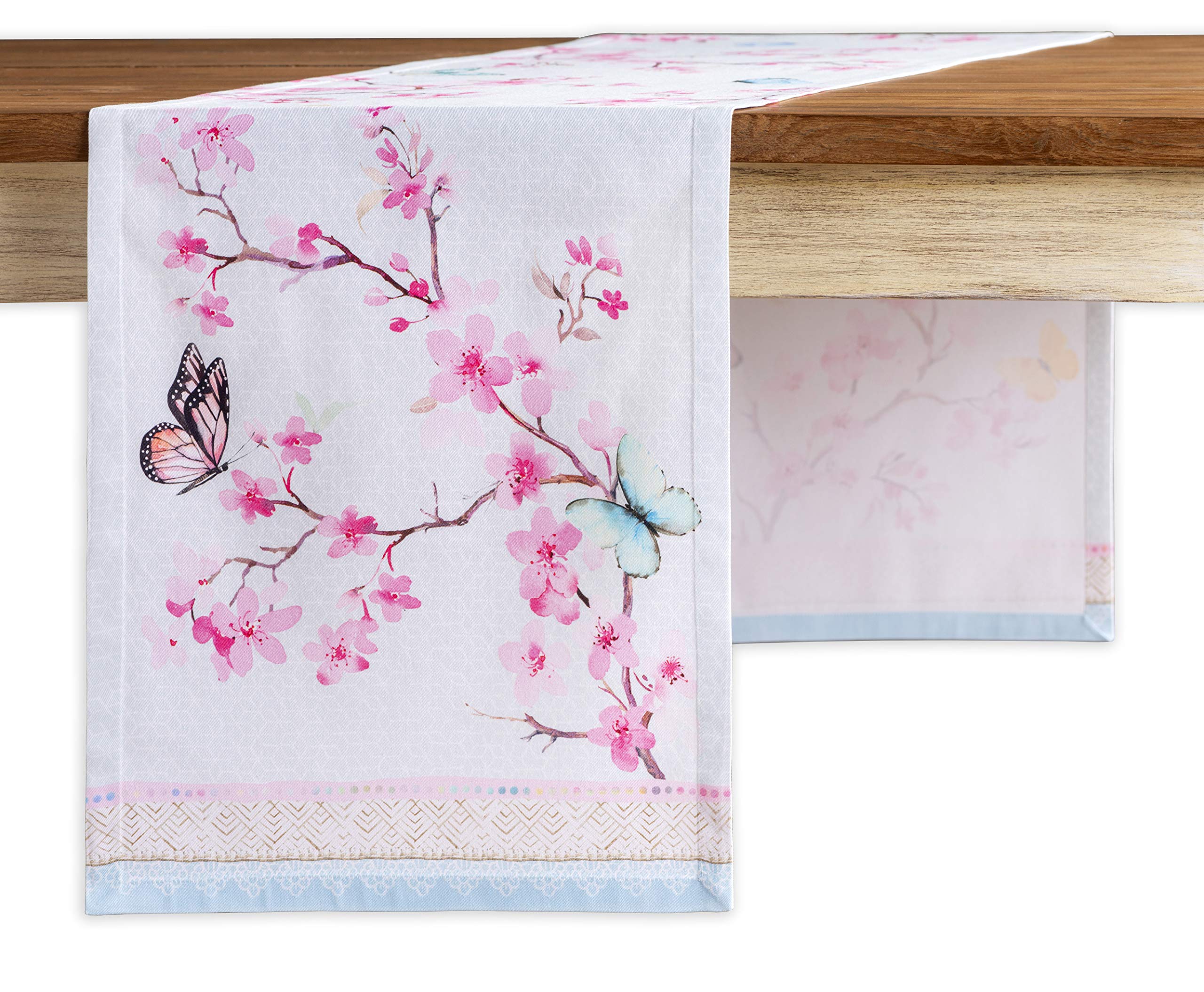 Maison d' Hermine Table runner 100% Cotton Single Layer Table Runners 180 CM long for Home Kitchen Dining Party Wedding Bridal Shower Gifts for Mothers Day (Blossoms In Spring, 37 cm x 180 cm) — image 1
