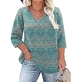TFSDOD Womens Plus Size Tops V Neck T Shirts 3/4 Sleeve Blouse Summer Casual Tees XL-5X