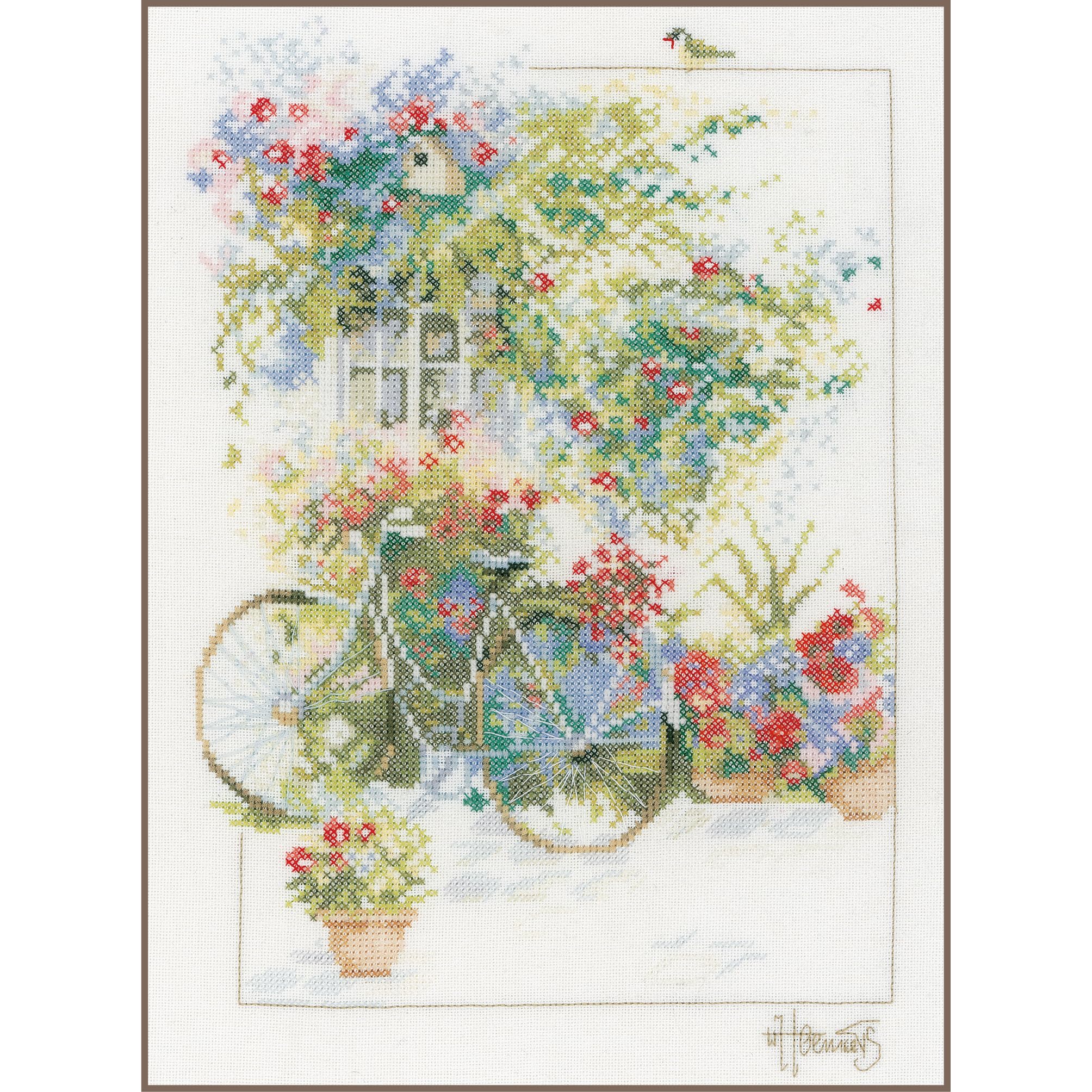 Lanarte Flowers and Bicycle, Aida, Multi, 19.6 x 13.8 x 0.6 cm