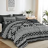 Yiran Queen Comforter Set, 7 Pieces Black Reversible Bedding Set, Boho Aztec Bed in A Bag, Lightweight Soft Bed Comforter Set with Sheets, Pillowcases & Shams