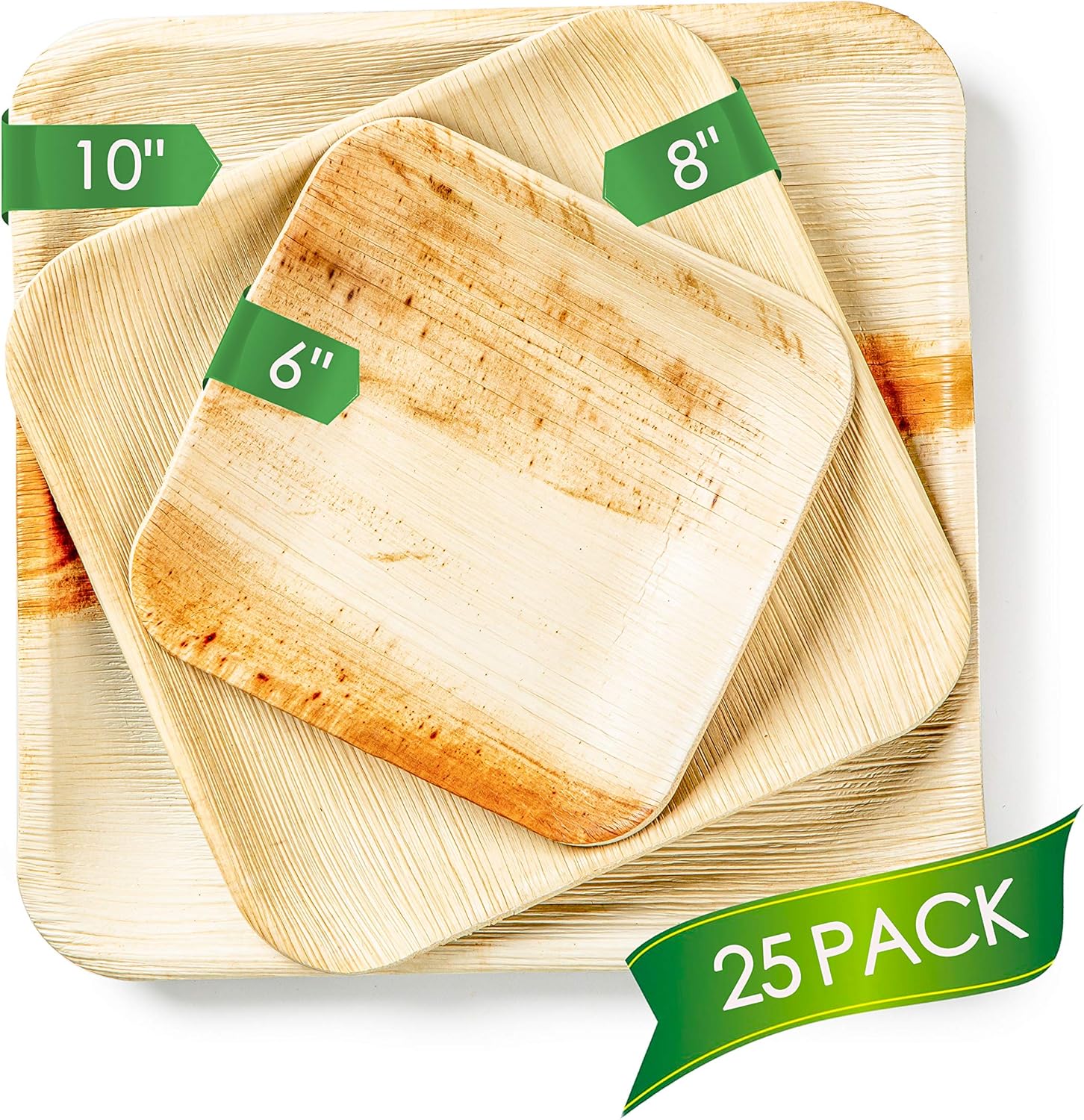 Mentas Premium Palm Leaf Plates 25 Pack Natural Palm