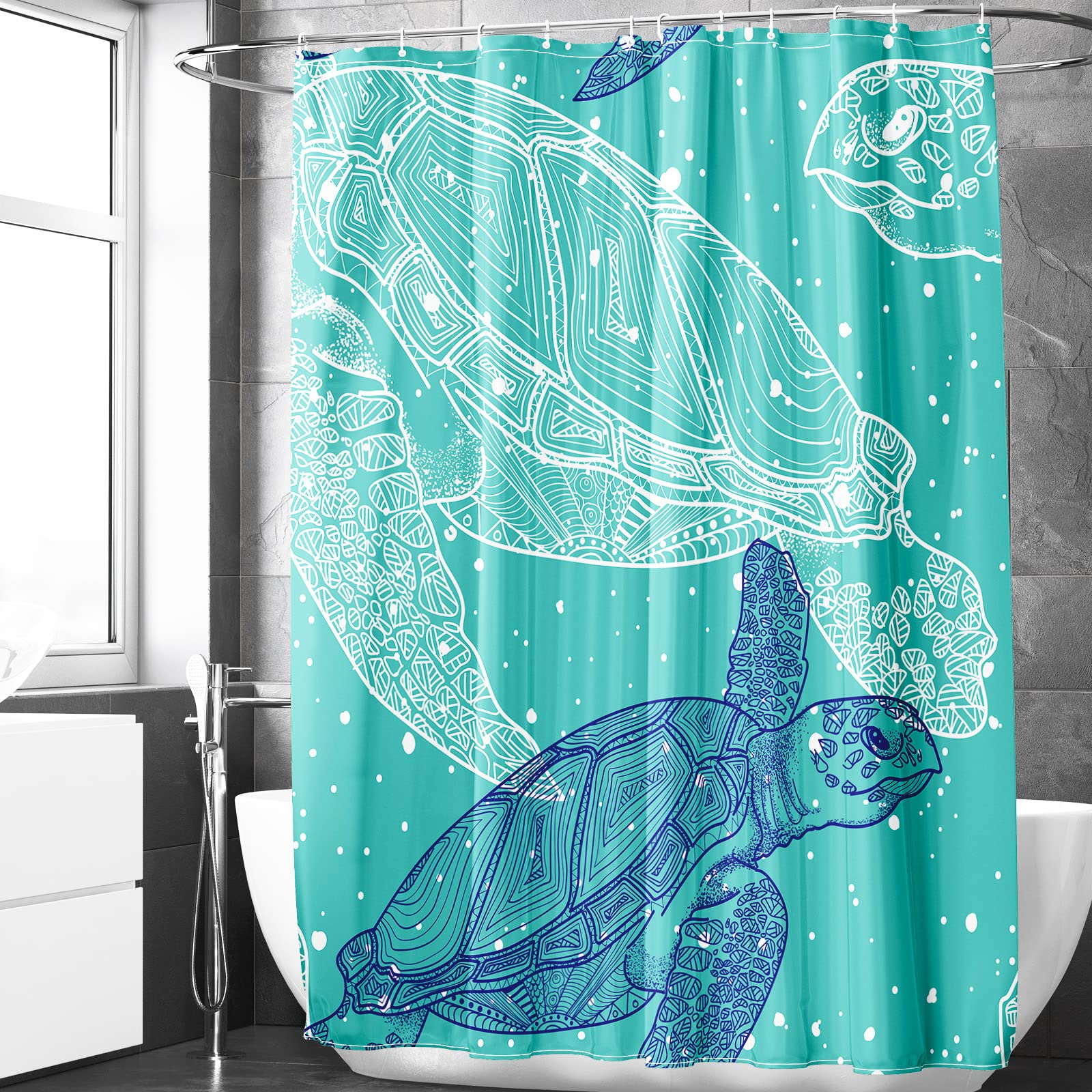 Berkin Arts Bathroom Shower Curtain Set 70x70 Inch Waterproof Polyester with Hooks Space Art Sea Turtles Marine Animal