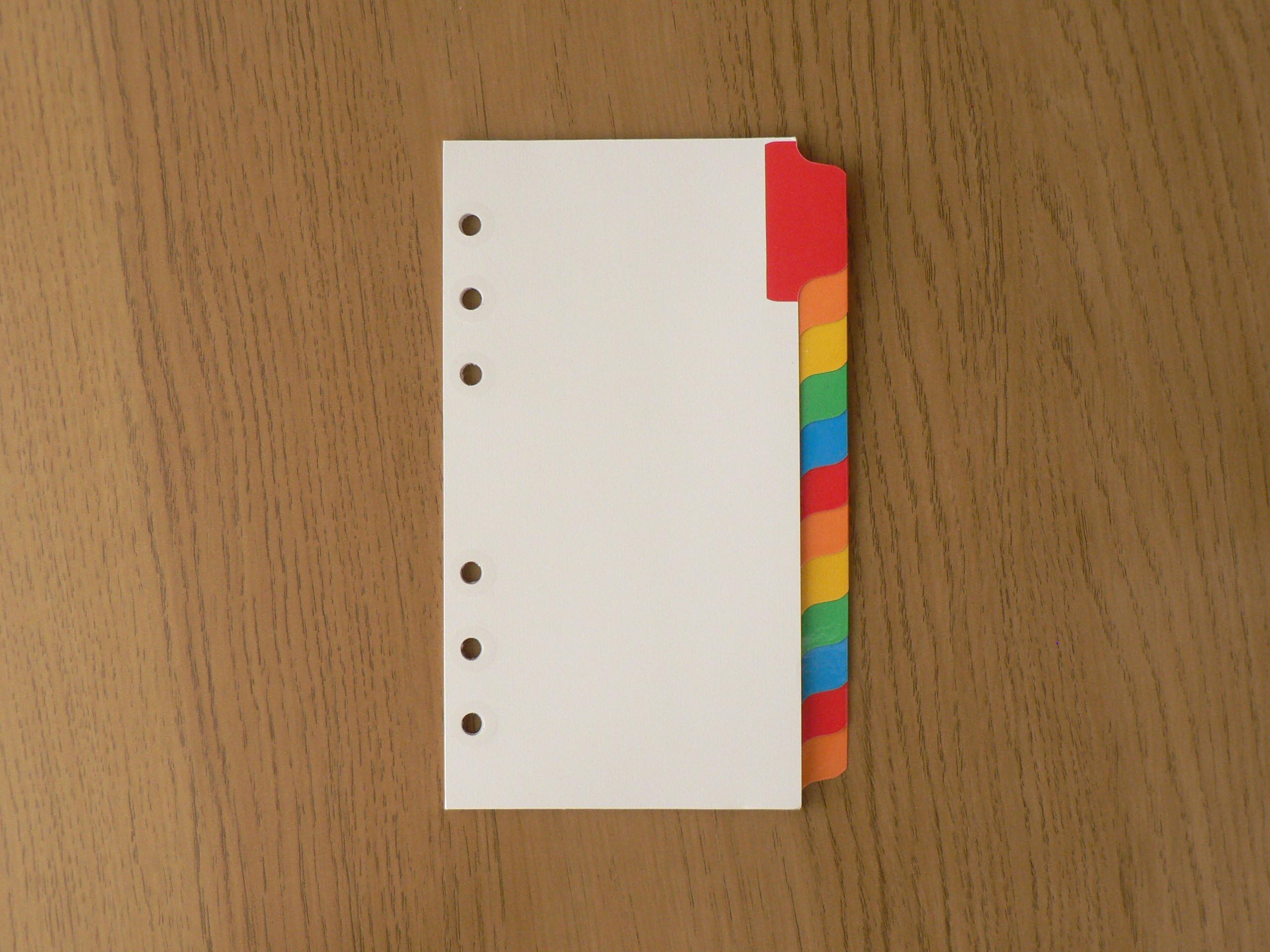 Filofax Personal/Compact White Board Divider with 12 Multicoloured Mylar Tabs