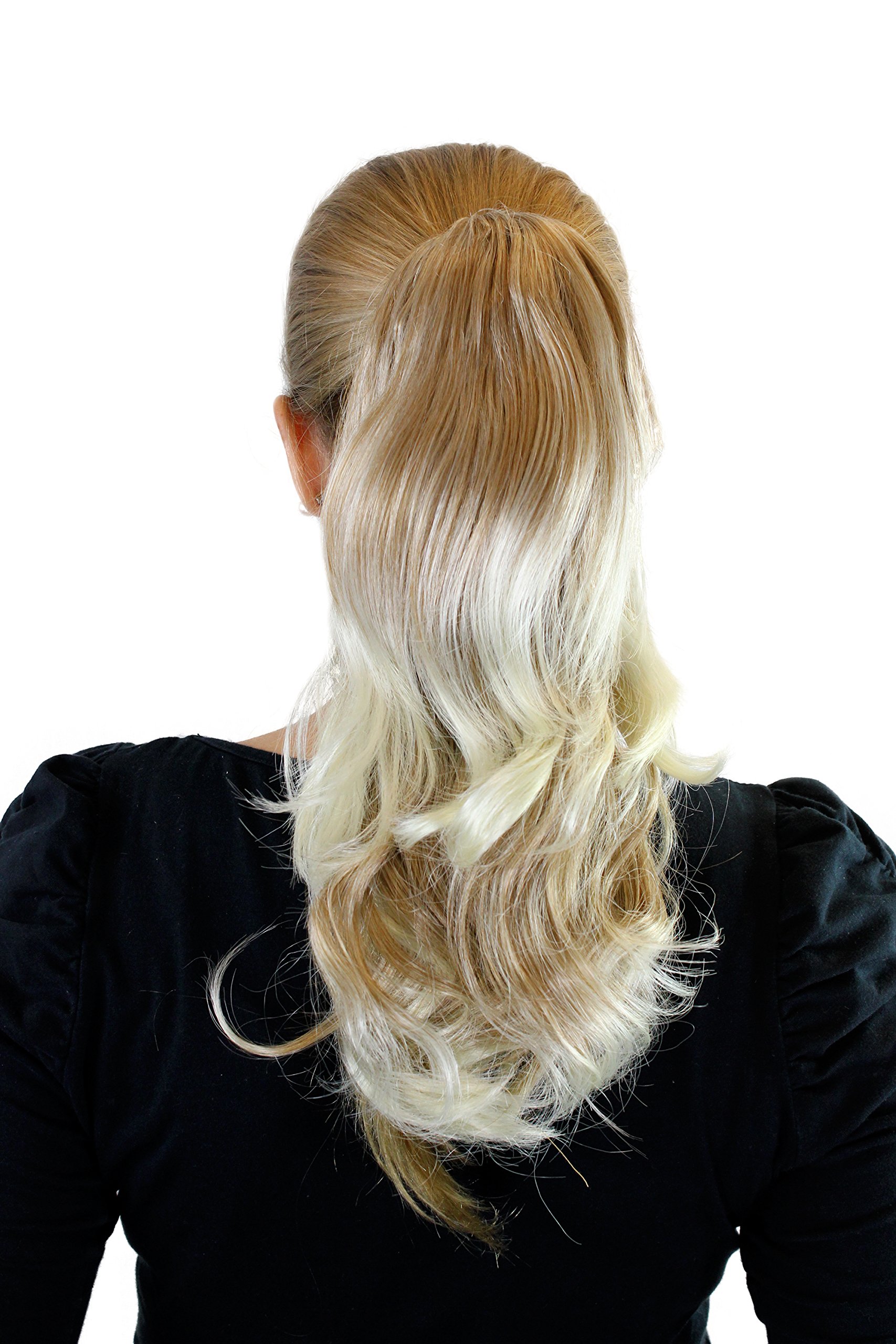 WIG ME UP - JL-0065-27T613 Ponytail Hairpiece extension medium length wavy blond streaked with platinum highlights claw clamp 16inch