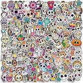 JULBEAR 200 Pcs Day of the Dead Skull Stickers, Waterproof Vinyl Decals | Vinyl Stickers, Laptop and Water Bottle, Skull and Skeleton Crafts, Bat and Tombstone Decor