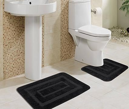 Saral Home Microfiber Anti Slip Bath Mat with Contour - Black (40x60cm)