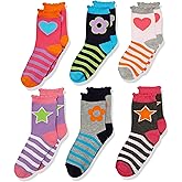 Jefferies Socks Girls' Hearts/daisies/stripes Fashion Crew Socks 6 Pack