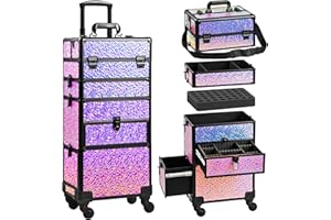 GALHUBIS Makeup Train Case with Drawer, Rolling Makeup Case, Cosmetology Case on Wheels, Gift, Large Makeup Case Organizers, Professional for Salon Barber, Nail, Tattoo, Black Colourful