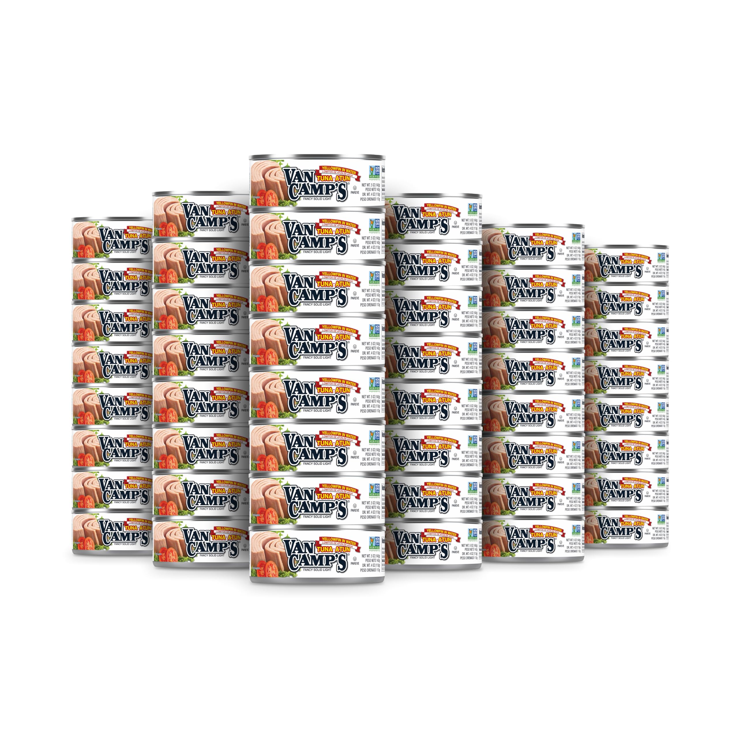 Photo 1 of Van Camp's Seafood Solid Light Yellowfin Tuna in Water, 5 oz. Can (Pack of 12), Wild Caught Canned Tuna