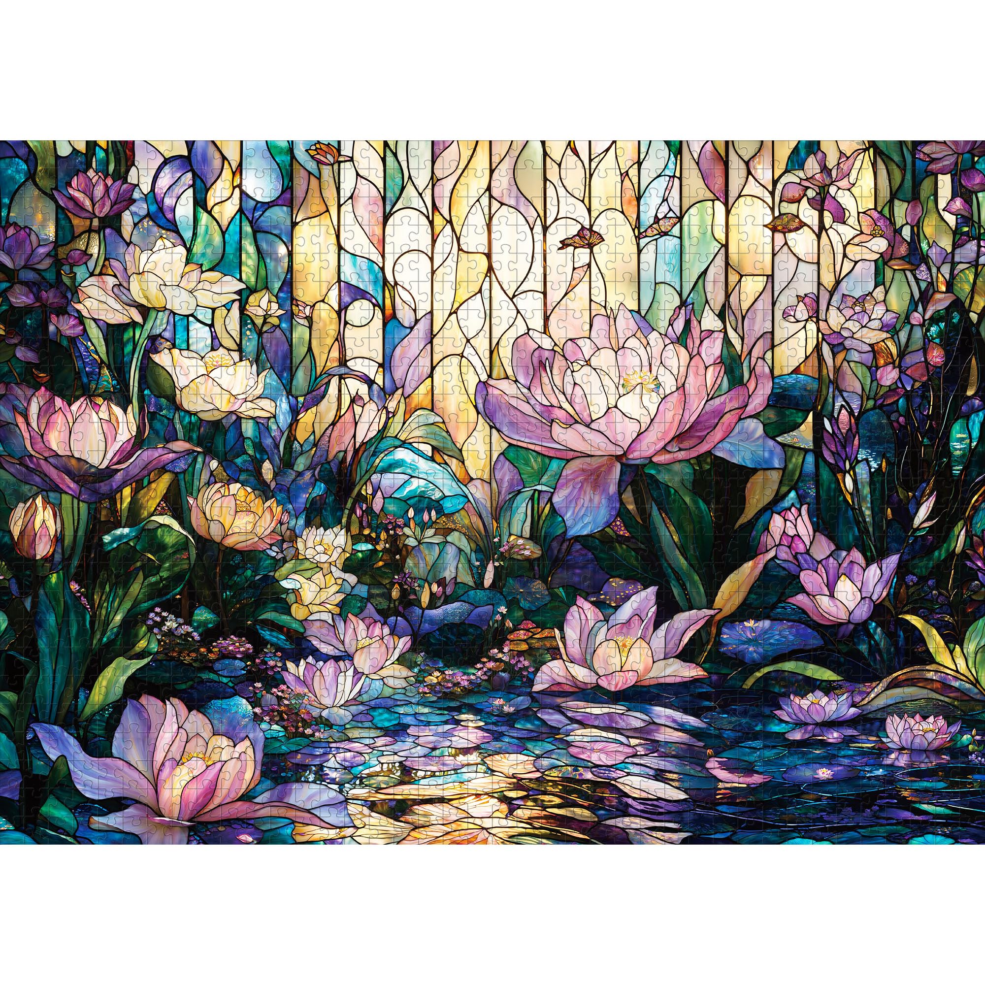 Photo 1 of lamplig Puzzles for Adults 1000 Pieces - Stained Glass Lotus Mosaic Flower Floral - 1000 Piece Puzzles with Letters on Back - Jigsaw Puzzles 1000 Pieces for Fun Game - 27.6" L X 20.5" W, 1:1 Poster